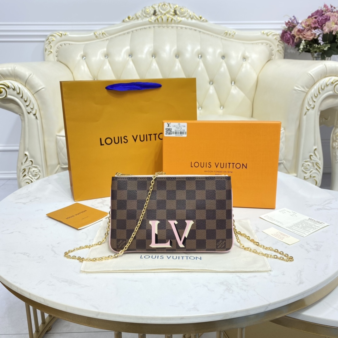 Louis Vuitton DOUBLE ZIP POCHETTE Handbag Damier Ebene N60254 